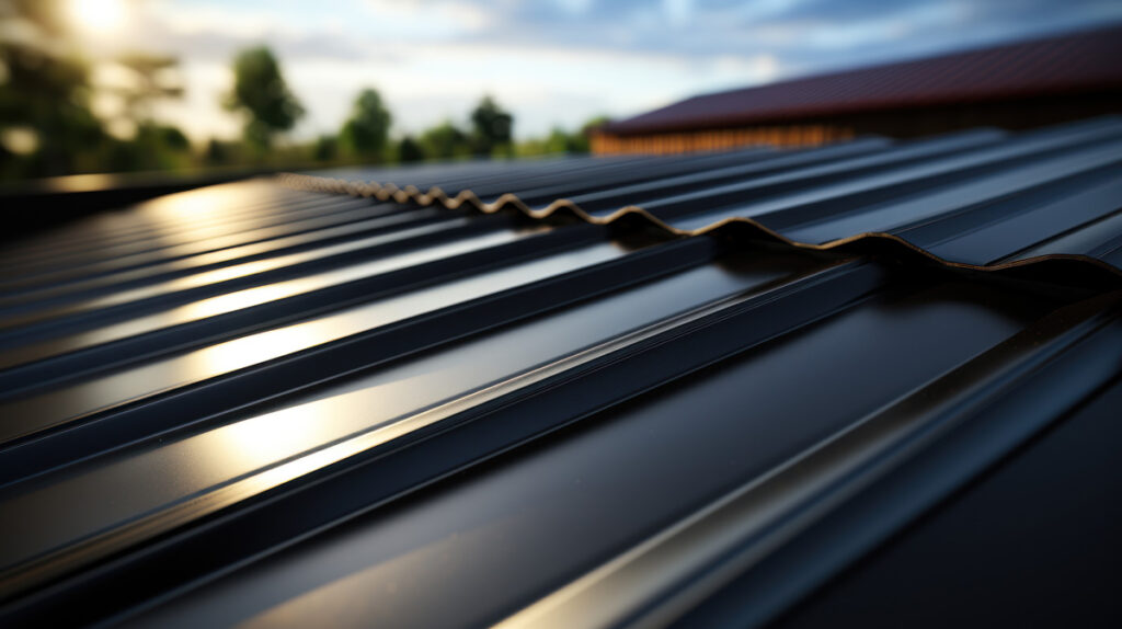 A close-up image of black r-panel roofing in El Paso.